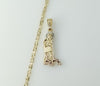 Gold plated chain necklace with tri-color star pendant and delicate link design.
A gold plated star pendant necklace wit