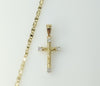 Gold plated small cross pendant on a flat mariner anchor chain necklace.

Gold plated anchor chain with a small cross pe