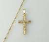 A gold plated 14K twist chain necklace with a small cross pendant.

A 14K gold plated chain necklace featuring a small c