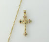 Gold plated Jesus crucifix pendant on a 14K gold twist chain necklace.