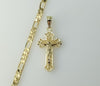 Gold-plated figaro chain necklace with a small cross pendant in a classic design.

Gold-plated chain featuring a small c