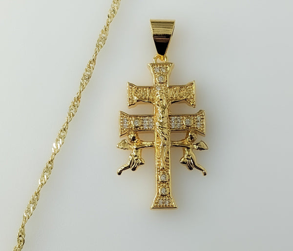 Plated Holy Cross of Caravaca 14K Twist Chain Necklace