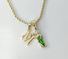 Gold plated double pendants necklace with braided chain and multicolor letter "M" pendant.

Gold plated Saint Jude doubl