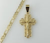 Medium Cross Jesus Crucifix Plated 14K 4mm Diamond Cut Figaro Chain Necklace
