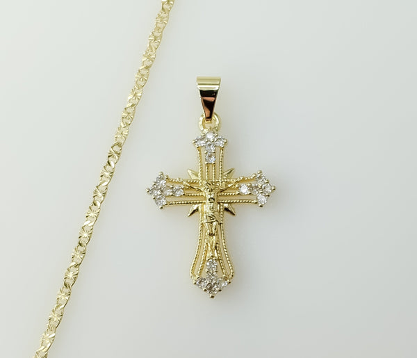 Plated Small Cross Jesus Crucifix 2.5mm Star Chain Necklace