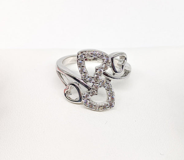 Rhodium Plated Hearts Ring