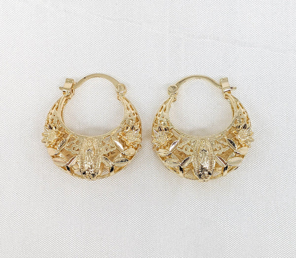 Gold Plated Virgin Mary Basket Earring