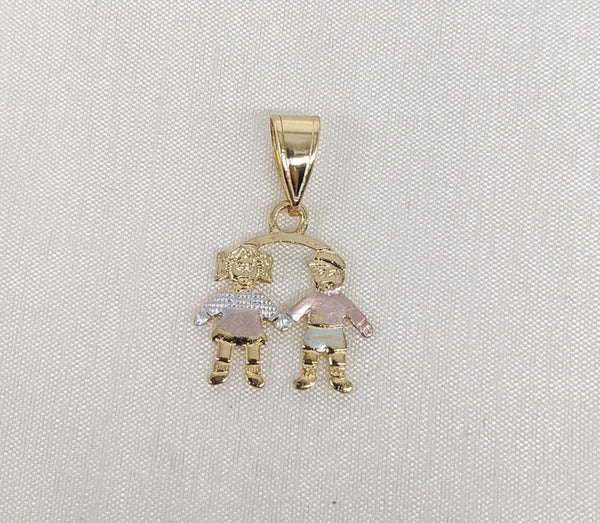 Plated Tri-Gold Girl and Boy Pendant