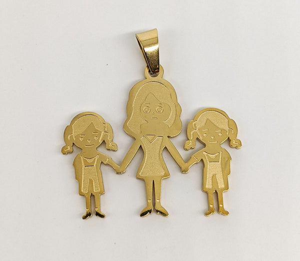 Stainless Steel Mom and Two Girls Pendant