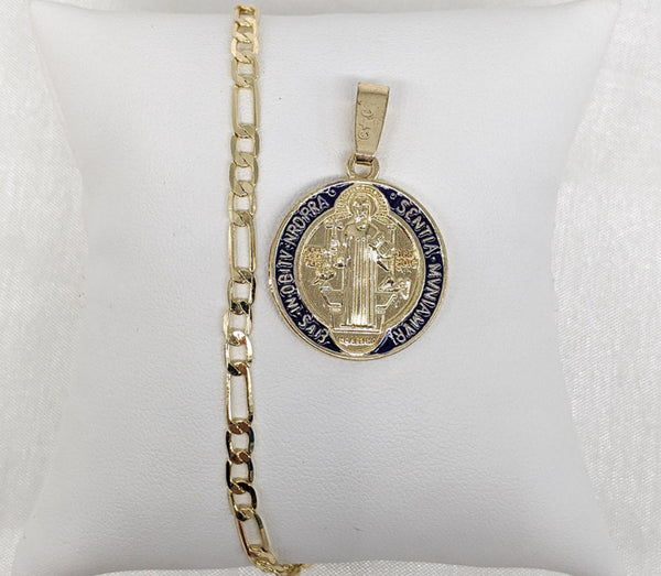 Gold Plated Saint Benedict Pendant and Chain Set