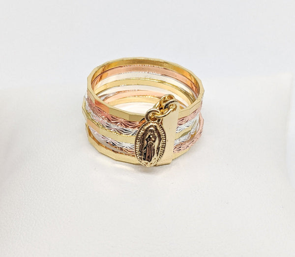 Plated Tri-Color Virgin Mary Semanario Ring