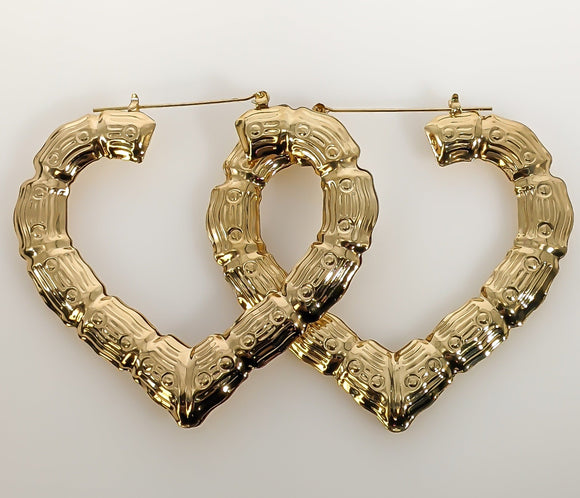 Plated Bamboo Style Heart Shape Earring LARGE