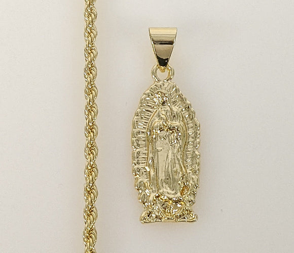 Plated Virgin Mary 3mm Rope/Braided Chain Necklace