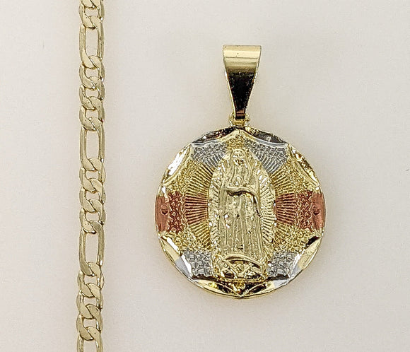 Plated Tri-Color Virgin Mary 3mm Figaro Chain Necklace