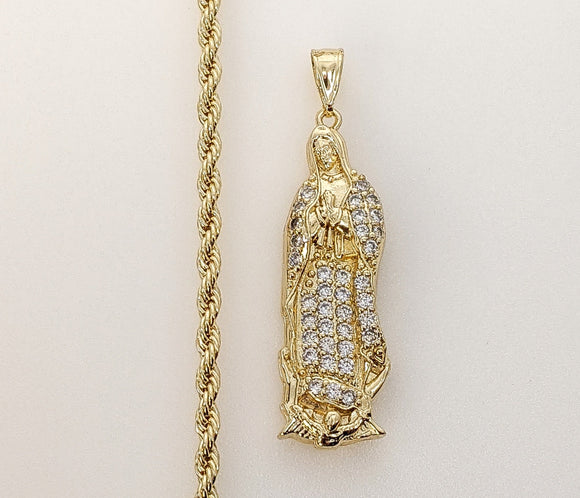 Plated Large Virgin Mary 4mm Rope/Braided Chain Necklace