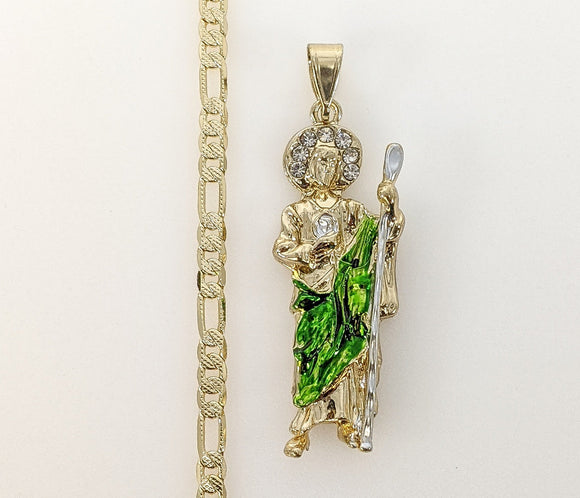 Plated Multicolor Saint Jude 4mm 14K Diamond Figaro Chain Necklace