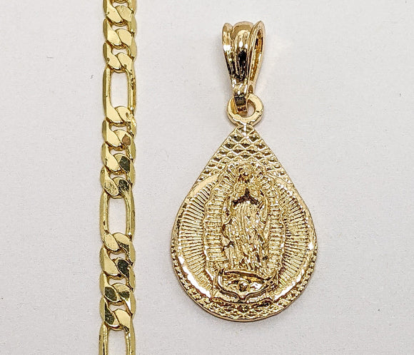 Plated Virgin Mary 5mm Figaro Chain Necklace