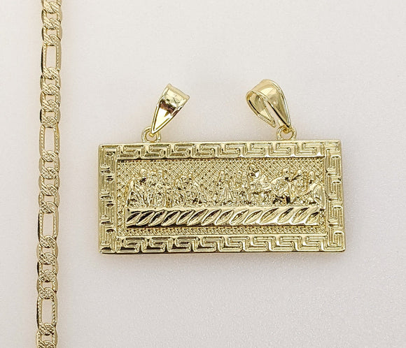 Plated The Last Supper 4mm 14K Diamond Figaro Chain Necklace
