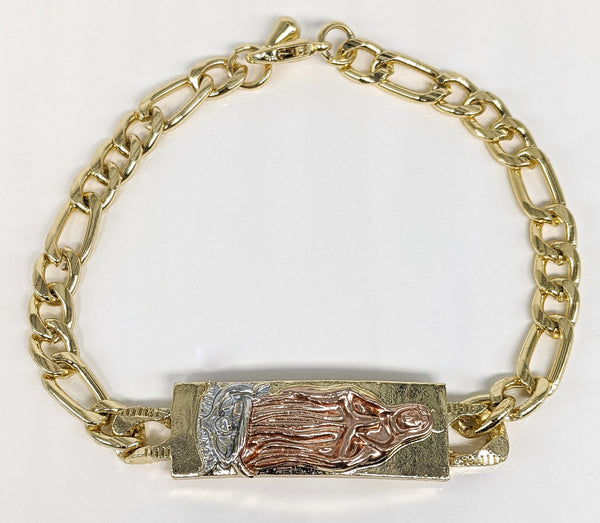 Plated Tri-Color Virgin Mary Plate Bracelet