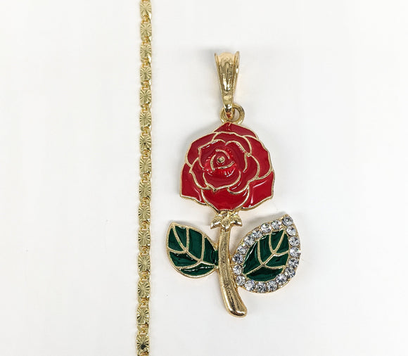 Plated Multicolor Flower Pendant and Chain Set*