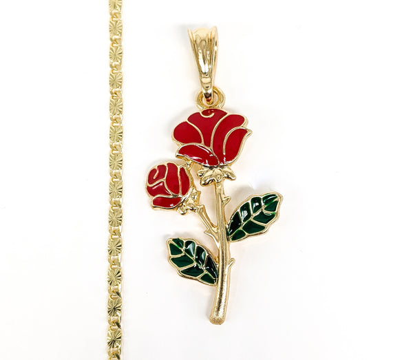 Plated Multicolor Flower Pendant and Chain Set