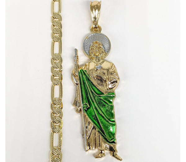 Plated Saint Jude Pendant and Diamond Figaro 24" Chain Set*
