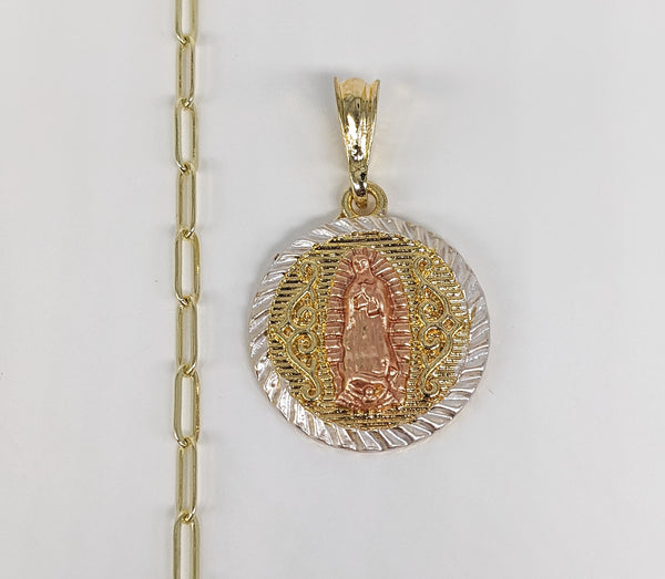 Plated Tri-Gold Virgin Mary Pendant and Chain Set