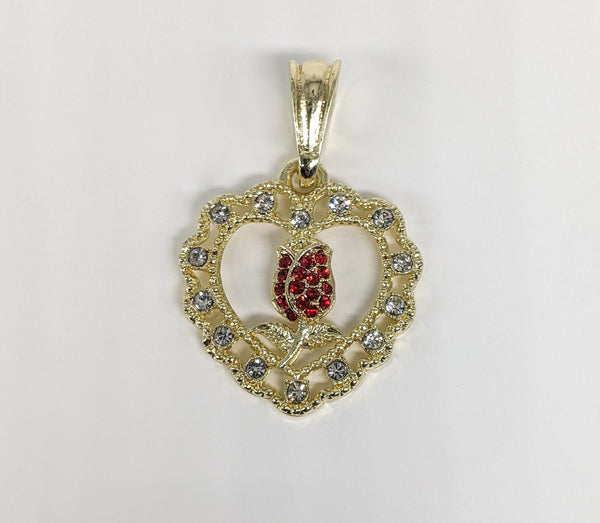 Plated Heart with Flower Pendant