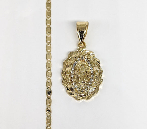 Plated Quince Virgin Mary Pendant and Chain Set