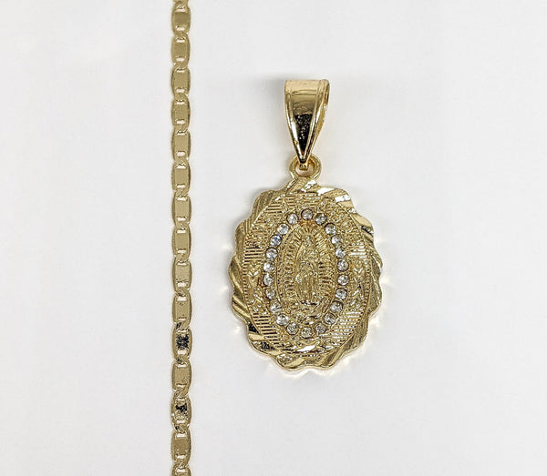 Plated Quince Virgin Mary Pendant and Chain Set