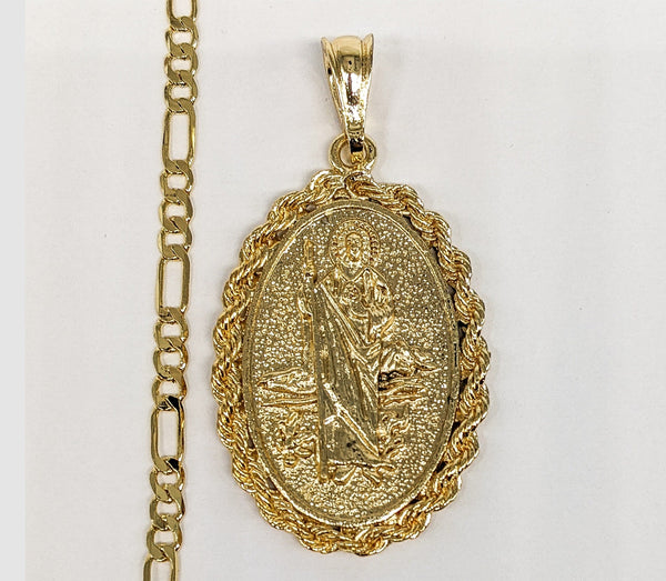 Plated Saint Jude Pendant and Figaro Chain Set*
