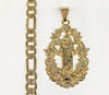 Gold Plated Virgin Mary Holding Child Pendant and Diamond Figaro Chain Set
