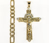 Plated Cross Pendant and Diamond Figaro Chain Set