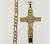 Plated Cross with Saint Benedict Pendant and Diamond Figaro Chain Set