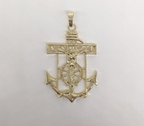 Gold Plated Medium Anchor with Cross Pendant