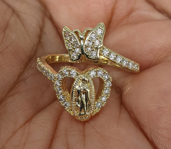 Plated Virgin Mary and Butterfly Adjustable Ring