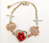 Plated Tri-Gold Virgin Mary and Heart Rose Bracelet*