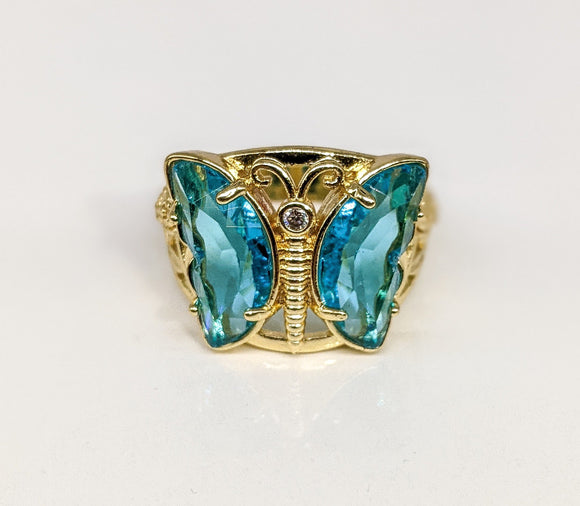 Gold Plated Blue Butterfly Ring