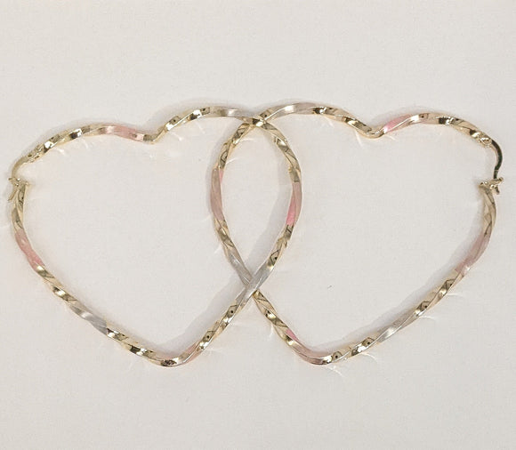 Gold Plated Tri-Gold Heart Hoop Earring X-LARGE