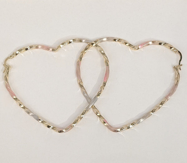 Plated Tri-Gold Heart Hoop Earring X-LARGE