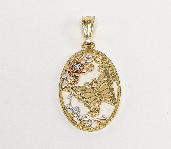 Gold Plated Tri-Gold Butterfly Pendant