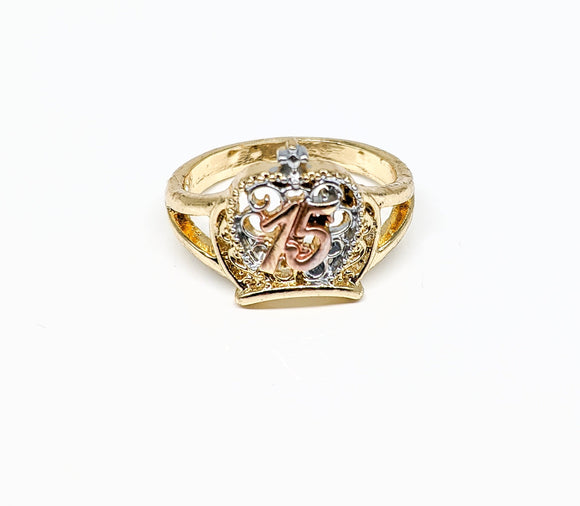 Plated Tri-Gold Quincenera Ring