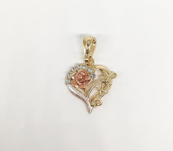Plated Tri-Color Heart with Flower Pendant