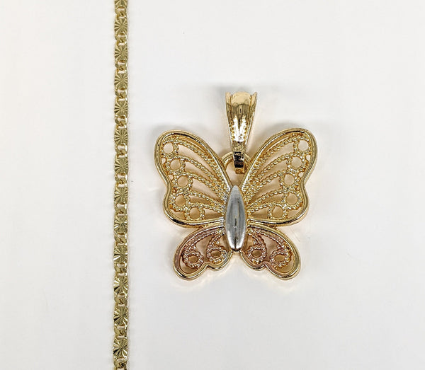 Gold Plated Tri-Gold Butterfly Pendant and Chain Set