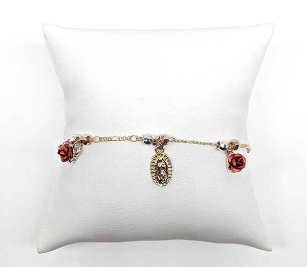 Plated Virgin Mary and Rose Bracelet