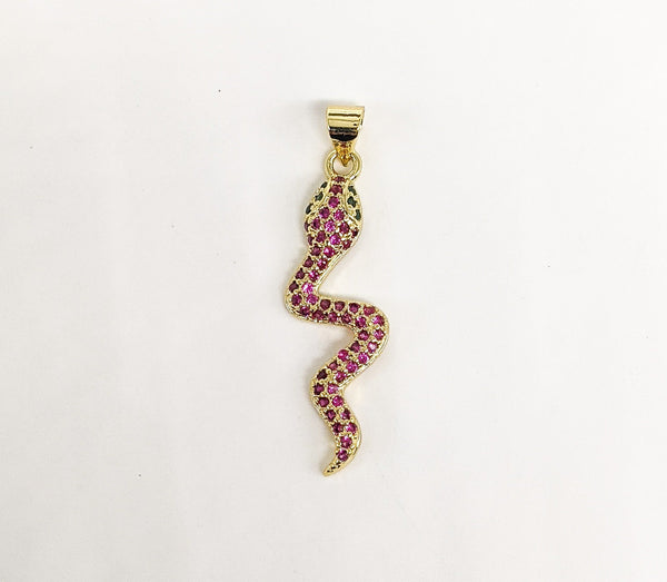 Plated Pink Stone Snake Pendant