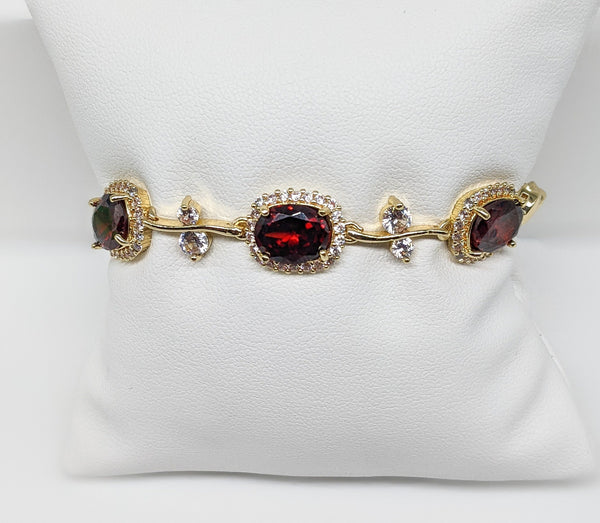 Plated Red/Clear Stone Bracelet