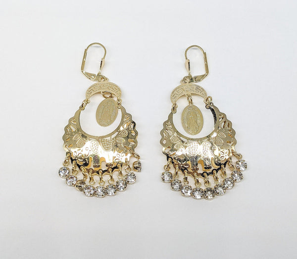 Plated Virgin Mary and Elephant Chandelier Earring