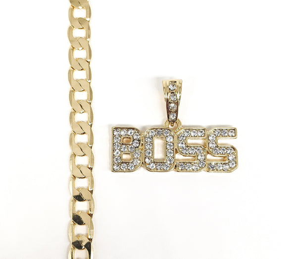 Plated "Boss" Pendant and Chain Set