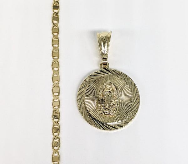 Plated Virgin Mary Medalla Pendant and Chain Set
